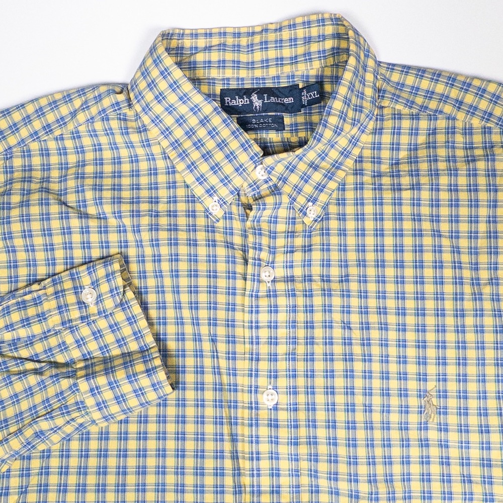 Polo Ralph Lauren Plaid Button‎ Down Shirt Long Sleeve Casual Mens XXL Yellow